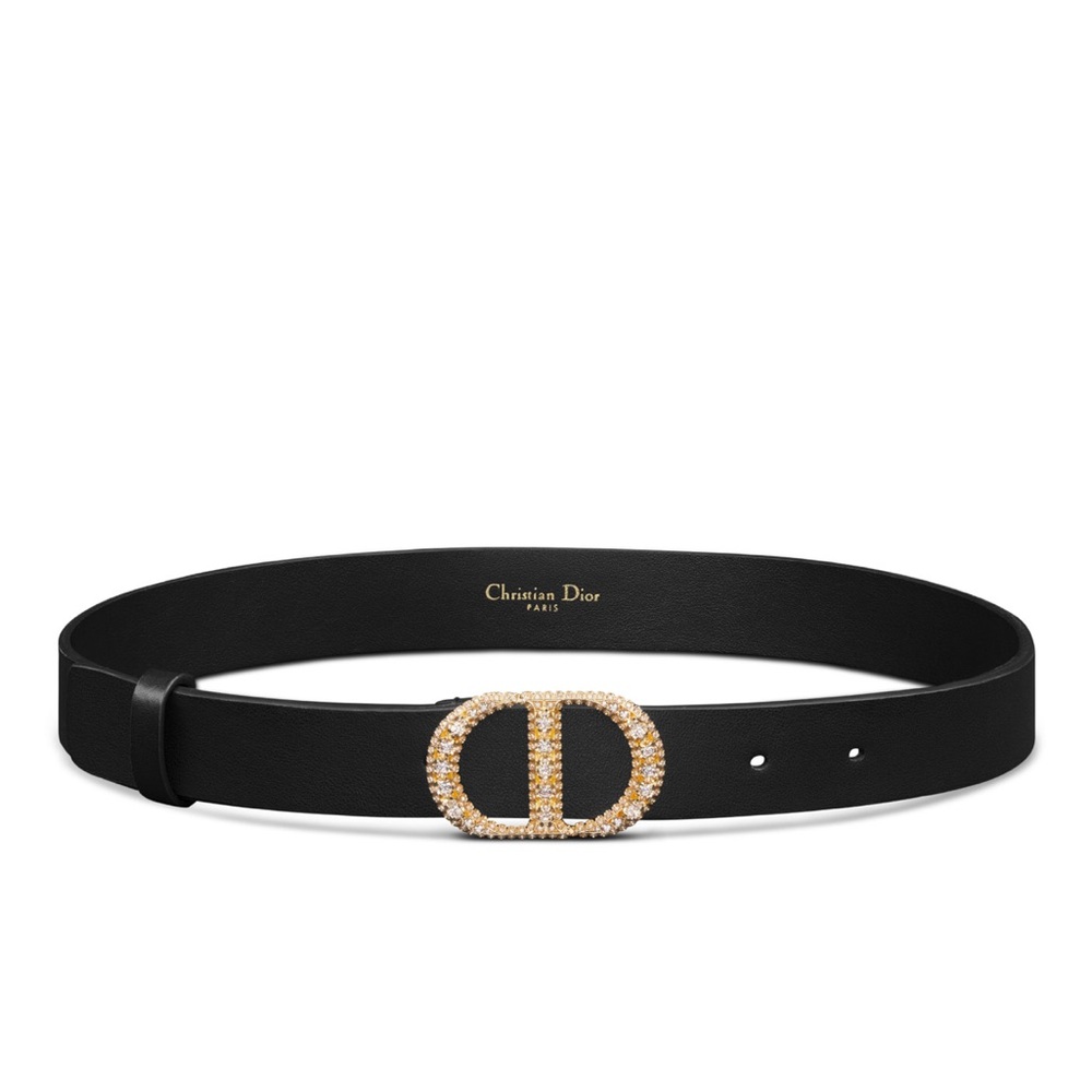 Dior Black Leather Belt with Gold Crystal CD Buckle